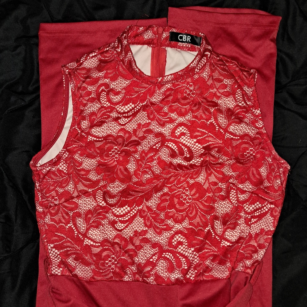 CBR Red Lace Sleeveless Jumpsuit with Mandarin Collar (Temporary Price!)